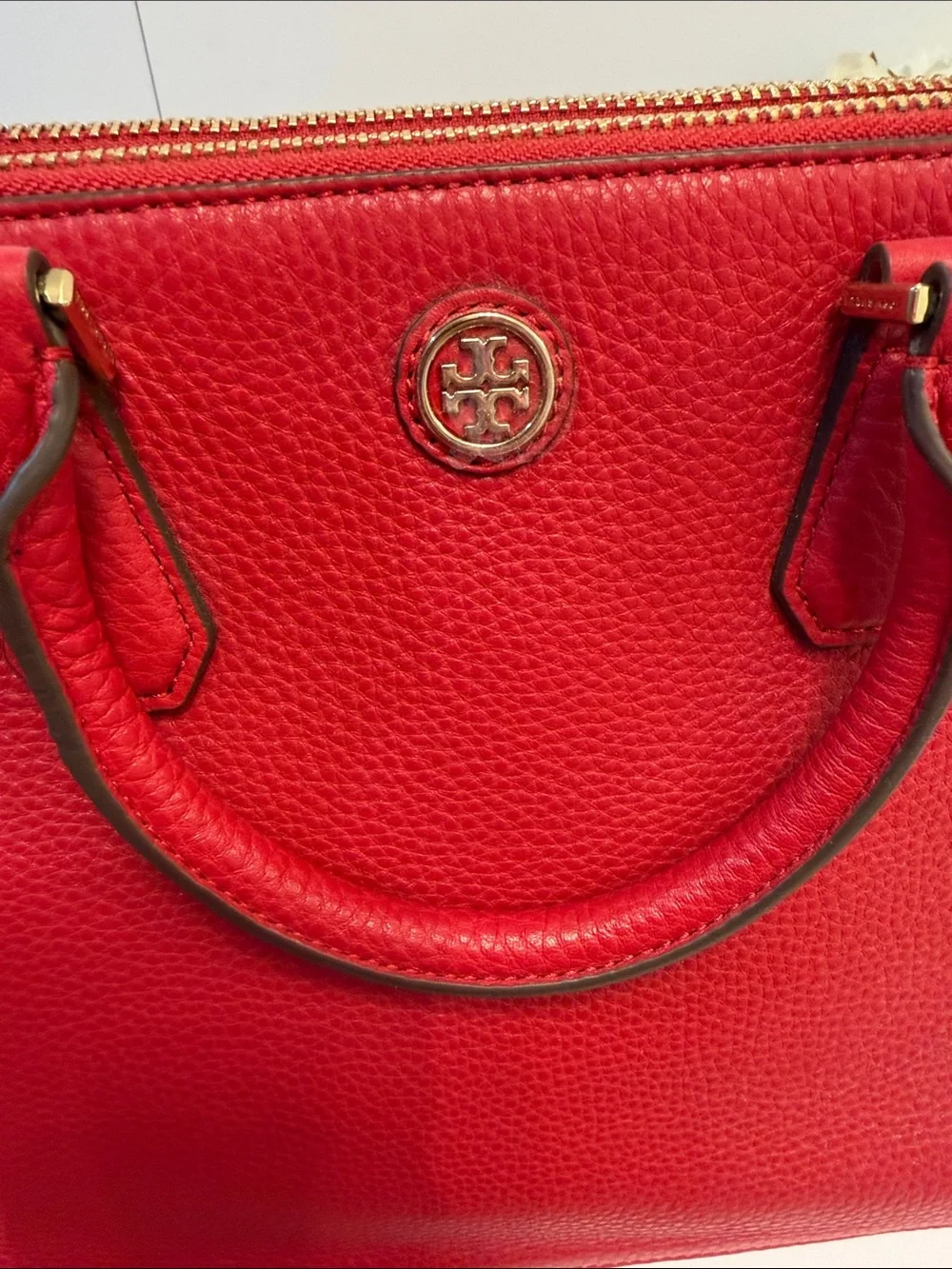 New Tory Burch Red Pebbled Leather Robinson Tote with Top Handles